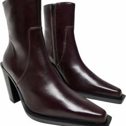 Mango Leather Pointed Ankle Boots