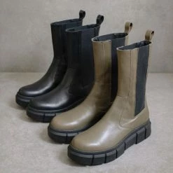 ALOHAS Armor Khaki Leather Ankle Boot -alohas shop armor khaki boots alohas 103858