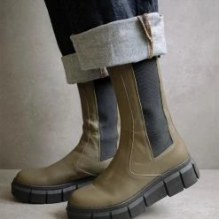 ALOHAS Armor Khaki Leather Ankle Boot -alohas shop armor khaki boots alohas 551313