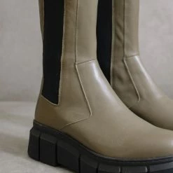 ALOHAS Armor Khaki Leather Ankle Boot -alohas shop armor khaki boots alohas 767424